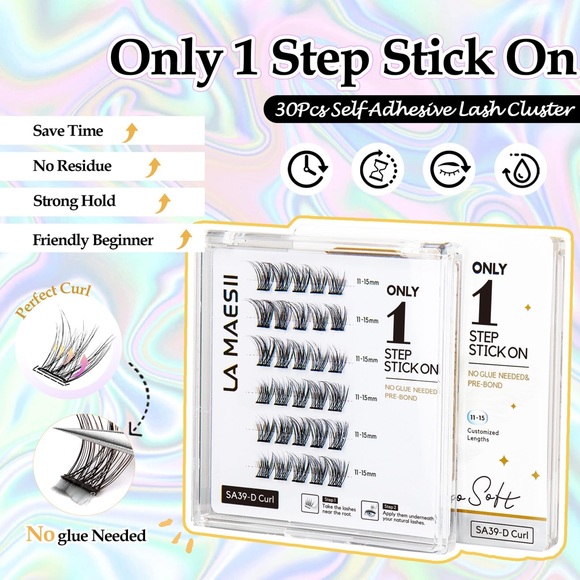 Self Adhesive Eyelashes No Glue Lash Clusters Natural look C Curl 1 Step DIY - Picture 3 of 8
